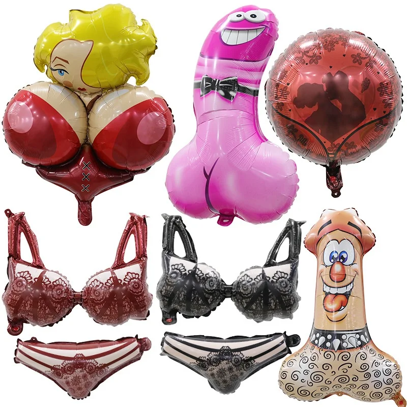 Valentinstags-Aluminiumballon-Arrangement als Gag für Junggesellenabschied. Dekoration voller Humor und Spaß für jede Party. — foto 11