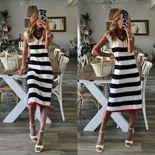 Title 4, Striped V-neck Slit Hemline At Hem Casual Loose...