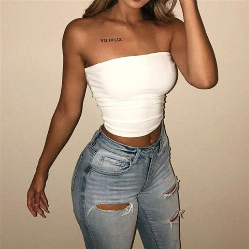 Nieuwe dames sexy off-shoulder strapless casual tanktop. Perfect voor een comfortabele en stijlvolle casual look. Ideaal voor warme dagen. — foto 6