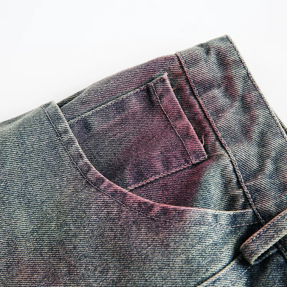 Men's Ripped Washed Spray Color Denim Shorts, Summer Loose Straight Street Fashion, comfortable and stylish for everyday — photo 14