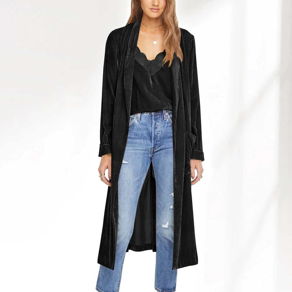 Cappotto lungo da donna tinta unita a manica lunga, perfetto per un look sofisticato e versatile. Ideale per ogni occasione, formale o casual. — foto 5
