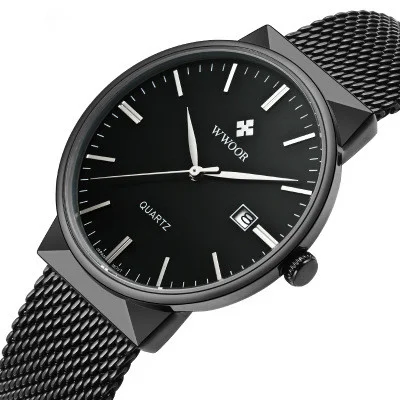 Relógio de quartzo masculino com pulseira de malha, ultrafino, à prova d'água, aço. Compre no atacado e adicione elegância ao seu pulso com conforto e estilo. — foto 1