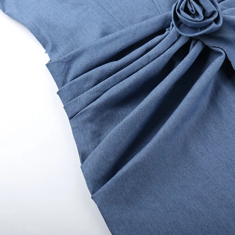 Women's Fashion Dignified Flowers Denim Dress — photo 12