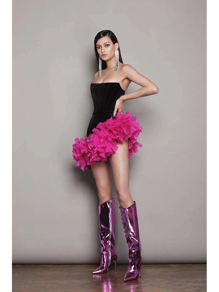 Women's sexy girdle irregular feather party fishbone dress. Enhance your figure and make a statement at any special even — photo 5