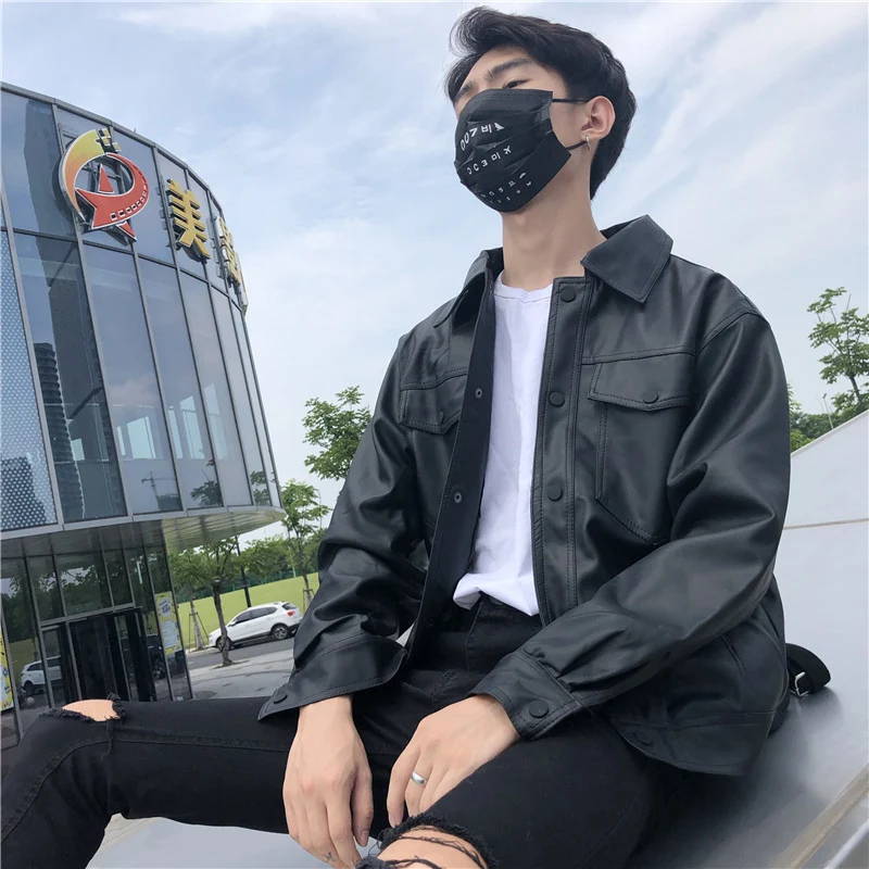 Title 2, Mens PU Leather Jacket, Youth Loose Lapel Work...
