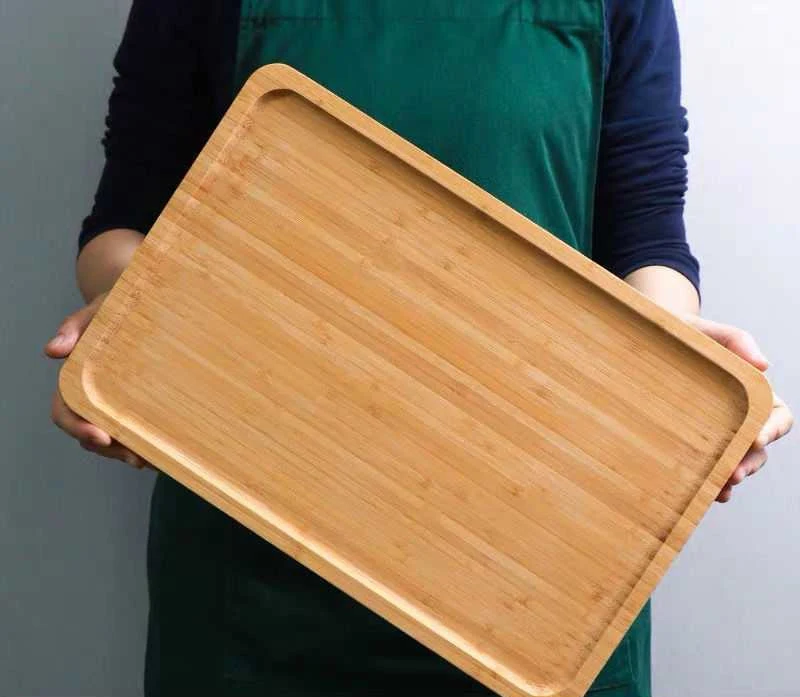 Title 2, Rectangular Bamboo Wooden Tray Dinner Plate Hou...