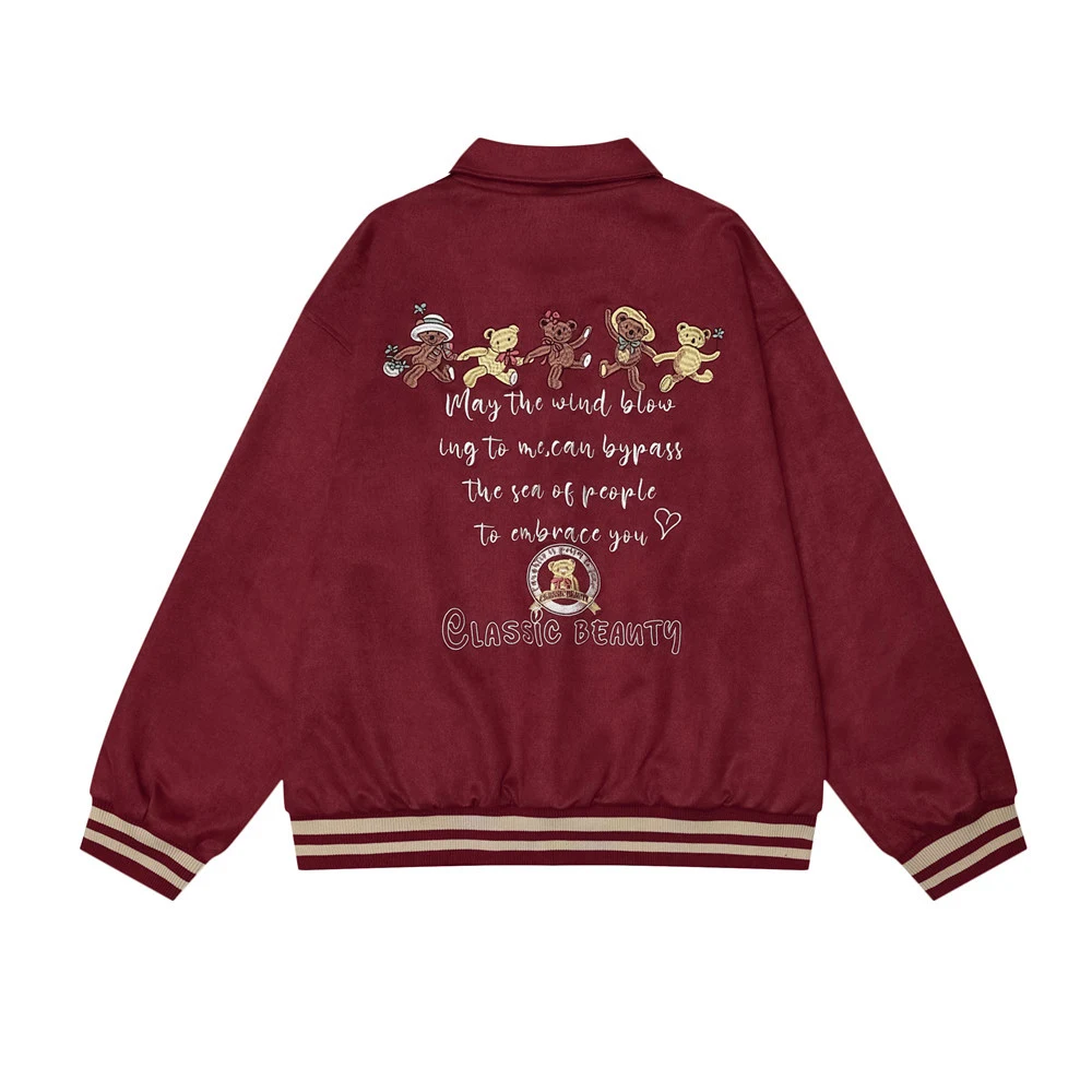 Giacca da baseball da uomo con ricamo orsetto cartoon, vestibilità ampia e confortevole, ideale per un look casual e alla moda, perfetta per ogni occasione. — foto 1