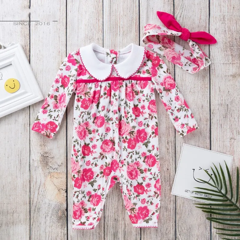 Mono de bebé de manga larga con estampado de flores rosas nuevo estilo ideal para mantener a tu pequeño cómodo y abrigado. — foto 3