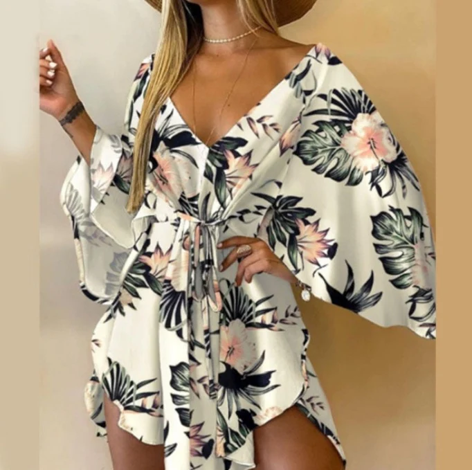 Title 5, Autumn V-neck Irregular Batwing Sleeve Lace-up ...