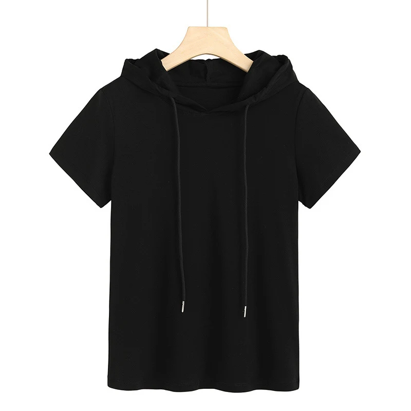 Jaren 80 gemerceriseerd katoenen dames-T-shirt met korte mouwen en capuchon — foto 2