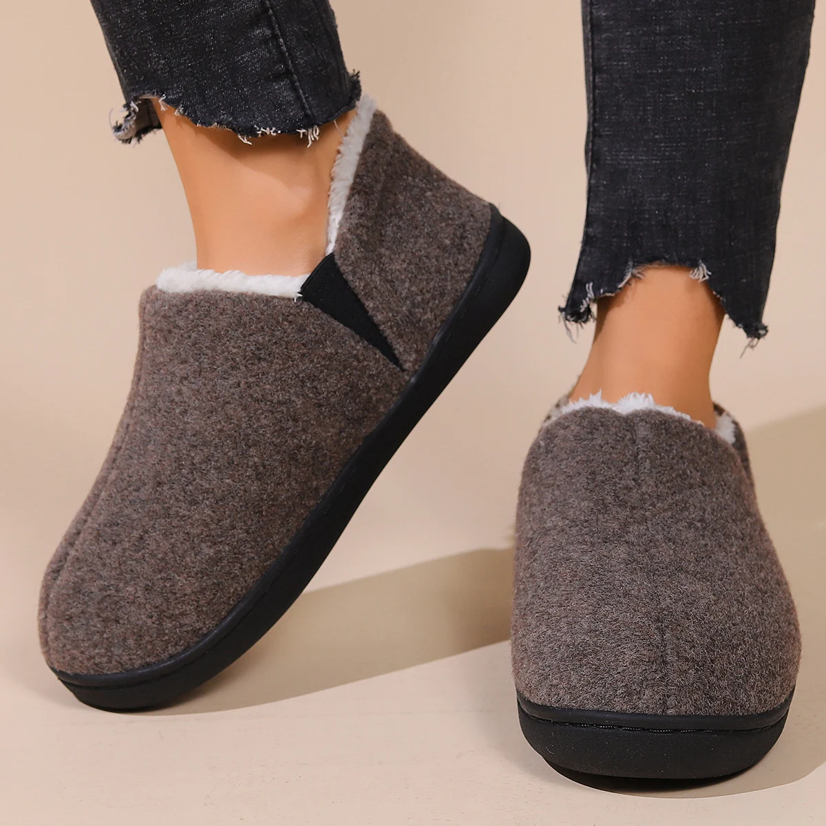 Title 11, Comfortable winter ankle wrap slippers with fur...
