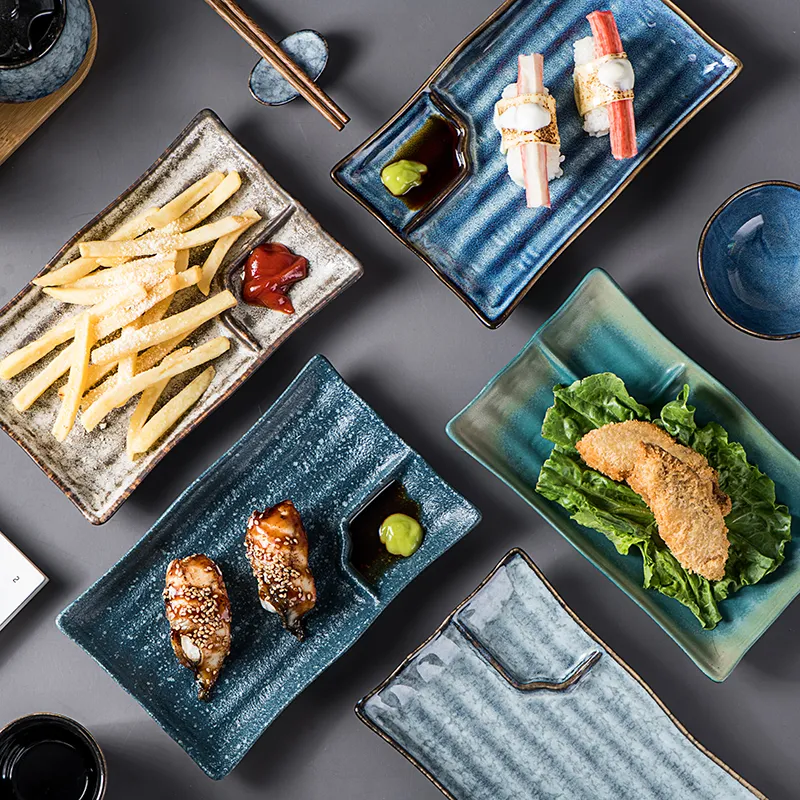 Rechthoekige sushi en sashimi bord met vorm, ideaal voor elegant serveren, modern design en functioneel om van te genieten. — foto 8
