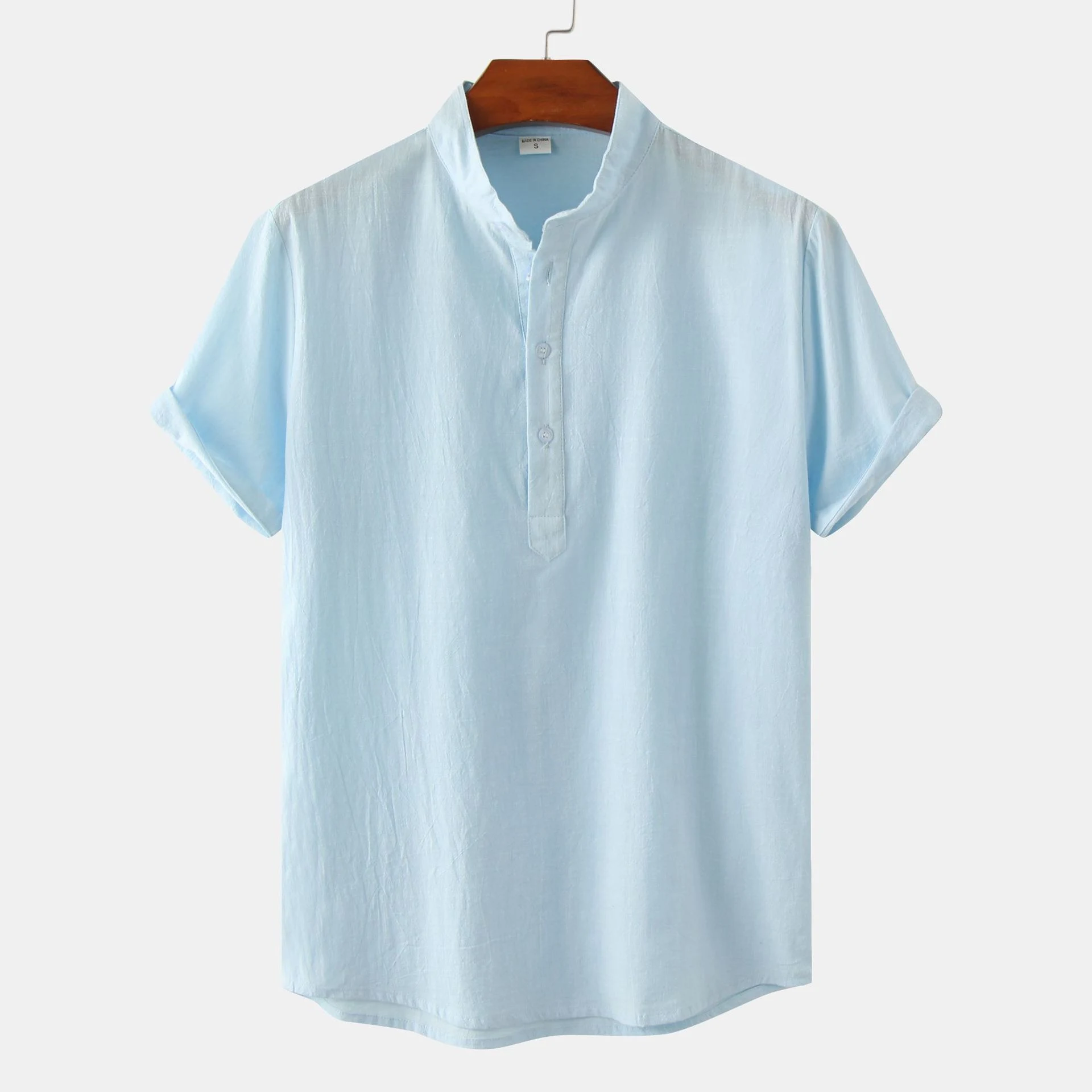 Camicia casual tinta unita, maniche corte, maglietta da spiaggia, top estivi da uomo – Perfetta per le calde giornate estive — foto 11