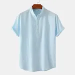 Camicia casual tinta unita, maniche corte, maglietta da spiaggia, top estivi da uomo – Perfetta per le calde giornate estive — foto 11