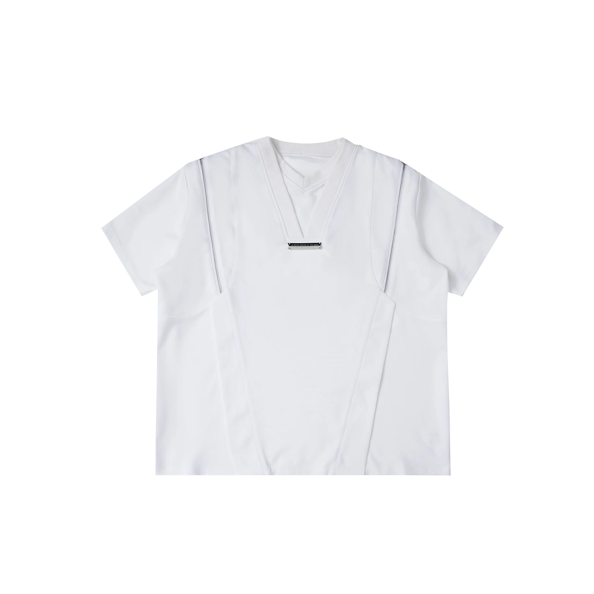 Title 7, Zipper Split Design Short Sleeve Double-layer C...