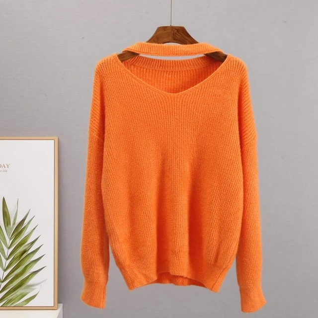 Title 6, Damen Einfarbiger Strickpullover Bequemer Pullo...