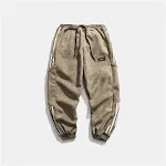 Pantalones casuales de ciervo gruesos con forro polar y costuras a rayas retro japonesas para el invierno, ideales para un look cómodo y abrigado. — foto 2
