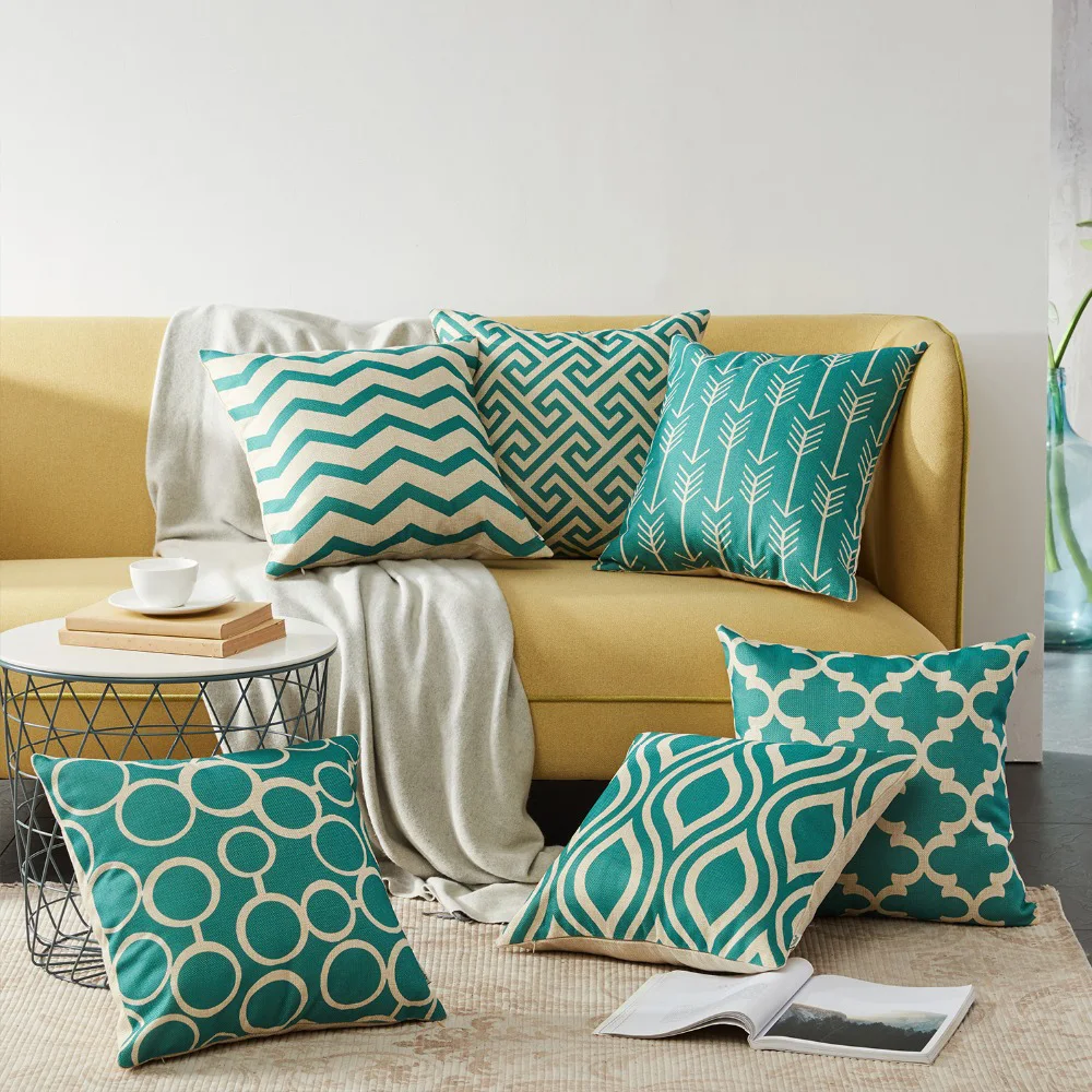 Fronha de linho com padrão geométrico. Adicione elegância e conforto ao seu quarto. Perfeita para criar um ambiente relaxante e moderno para você. — foto 2