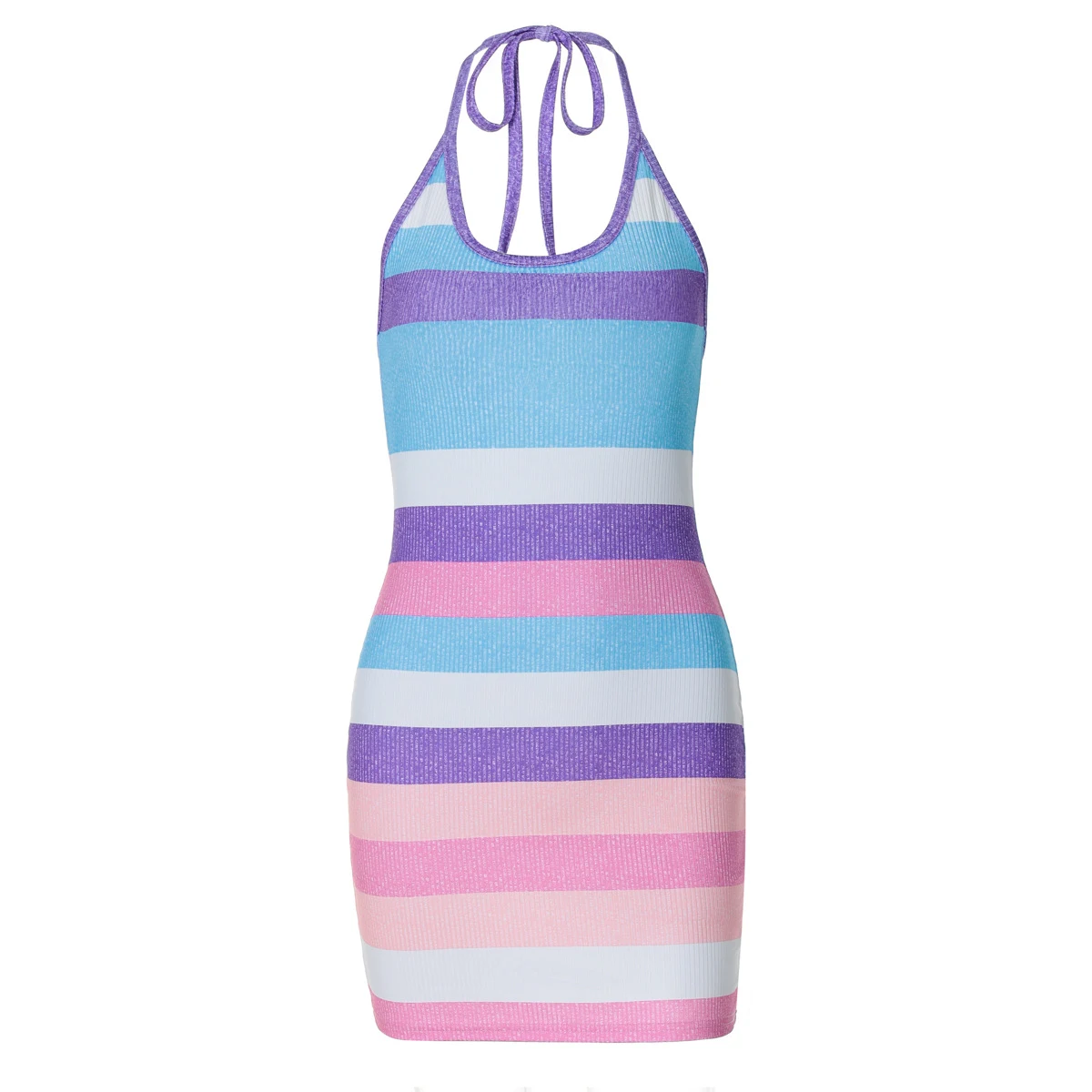 Title 17, Stripes Printed Sexy Halter Backless Dress
