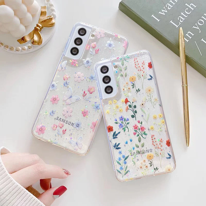 Title 8, Glitter Flower Mobile Phone Case Transparent So...