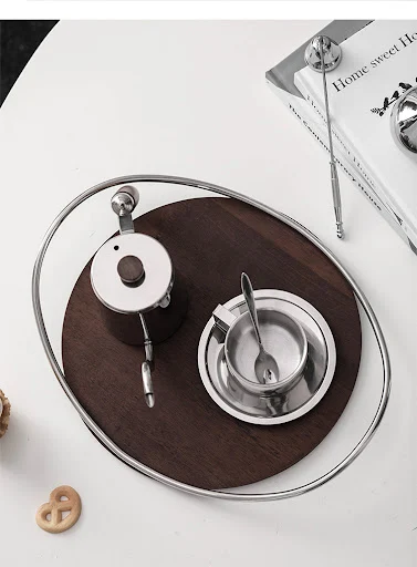 Title 1, Wooden Stainless Steel Mirror Tray for Living R...