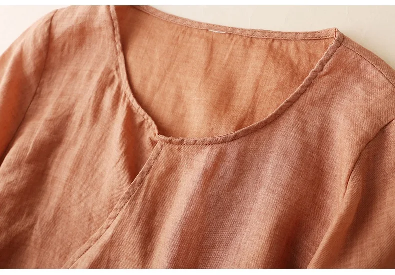 Title 17, Retro Artistic Ramie Top Embroidery Tie-neck Lo...