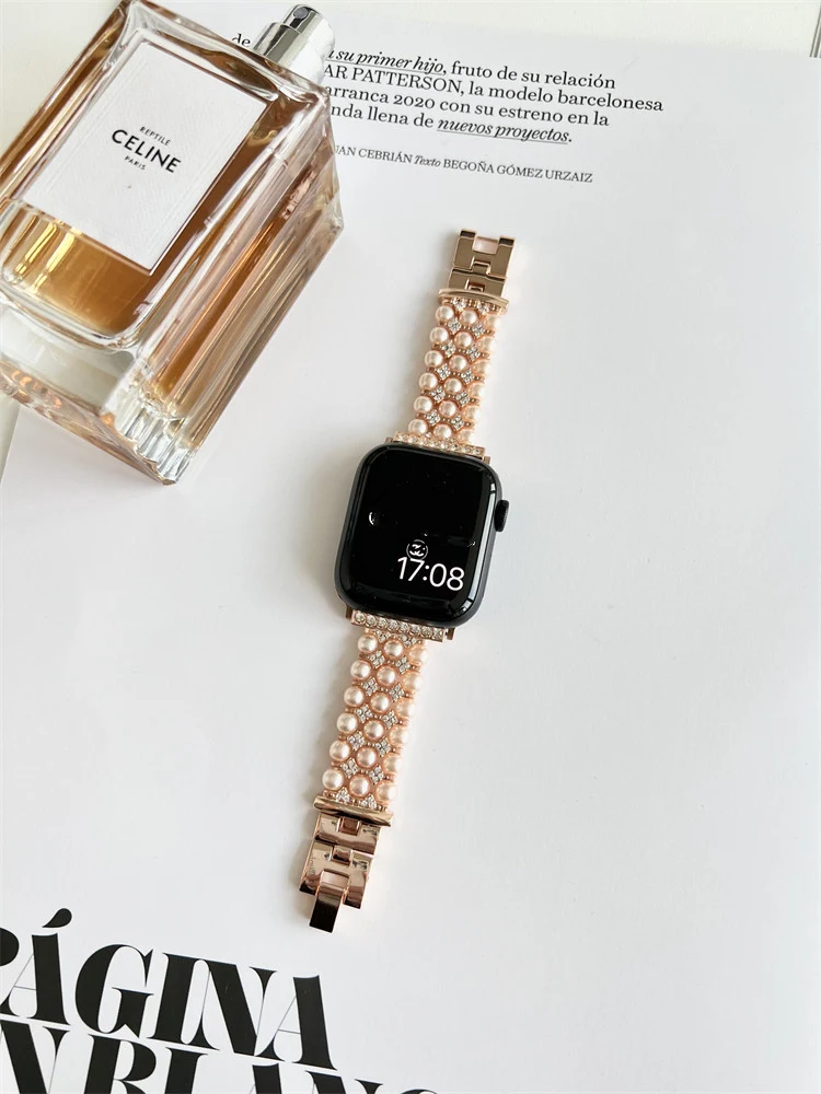 Title 6, Womens Premium Pearl Chain Metal Strap. Elevat...