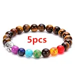 Sete Chakra Healing Breaded Bracelet Natural Lava Pedra Tigre Olhos Bracelete — foto 6