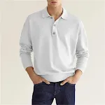 Camisa Polo Masculina Casual Primavera Manga Longa Decote V Botões Top Confortável e Elegante para Homens Perfeita para o Dia a Dia — foto 7