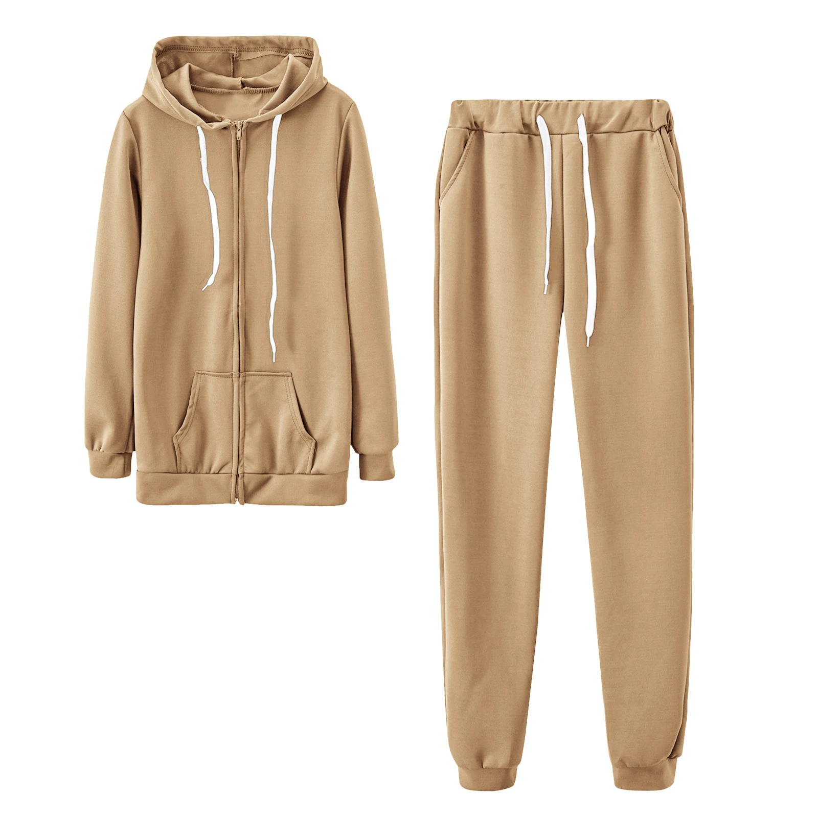 Cardigan da donna con cappuccio e zip, maniche lunghe, tinta unita, maglione, vita elastica, abito casual e ampio, perfetto per ogni occasione. — foto 4