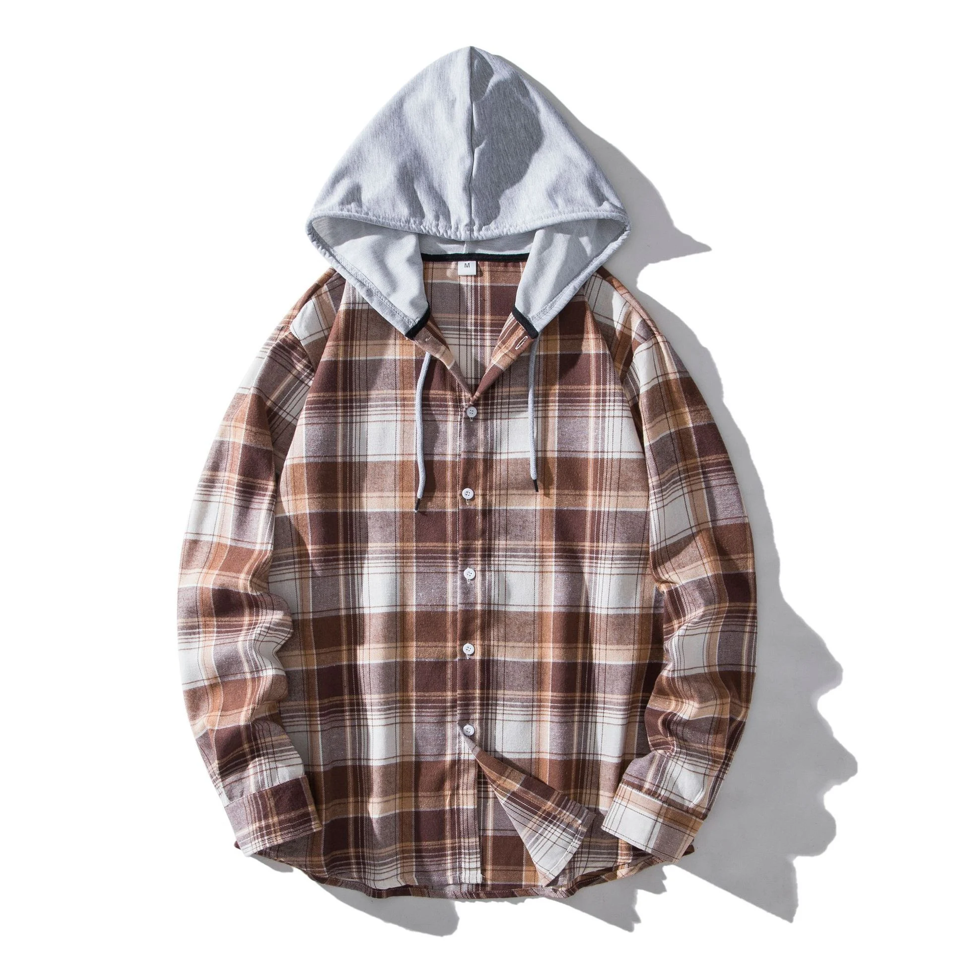 Camisa xadrez com capuz para homens, estilo europeu e americano, casual, ideal para uso diário, confortável e elegante. — foto 4