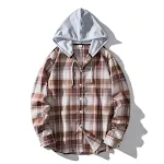 Camisa xadrez com capuz para homens, estilo europeu e americano, casual, ideal para uso diário, confortável e elegante. — foto 4