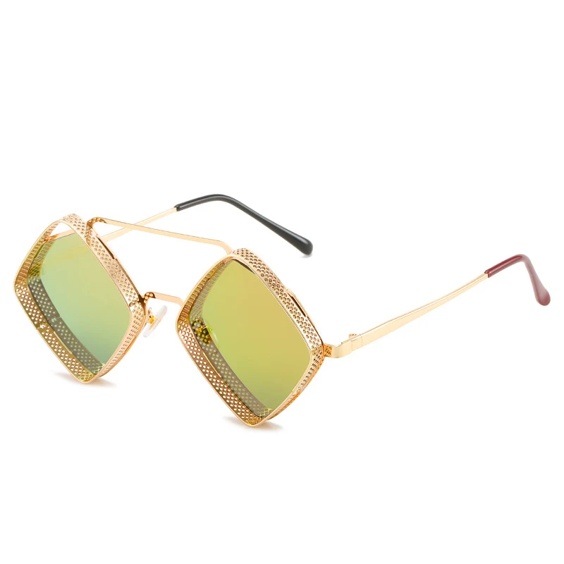Fashion Metal Rhombus Double Beam Sunglasses offer stylish UV protection, featuring a double bridge design, perfect for — photo 4