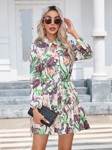 Title 7, Autumn And Winter Printing Button Long Sleeve D...
