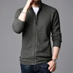 Men's Jacquard Cardigan Sweater Jacket Solid Color Stand Collar Sweater. A stylish and comfortable sweater for a modern — photo 1