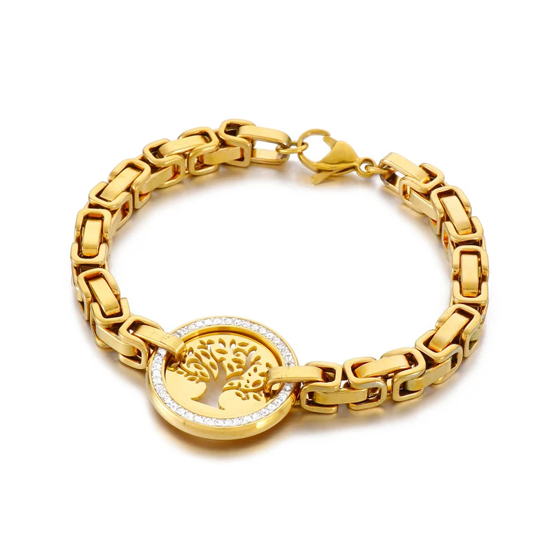 Pulseira feminina de moda Árvore da Vida vazada de diamante de titânio, elegante e resistente. Ideal para um toque sofisticado no seu visual. — foto 5