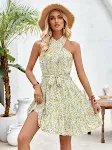 Abito halter con stampa, nodo e allacciatura in vita, valorizza la figura, perfetto per un look elegante e femminile. — foto 12