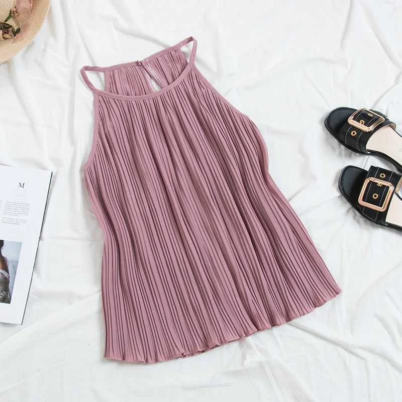 Title 3, Vintage Pleated Chiffon Halter Spaghetti Straps...