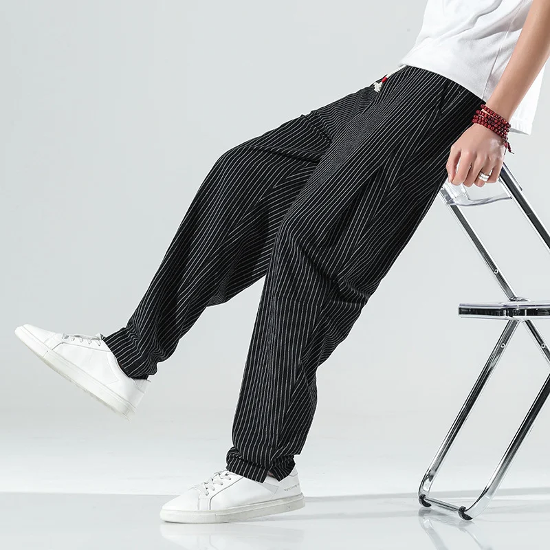 Sommer Herren Leinen-Baumwoll-Streifen-Hose, locker geschnitten, lässig, atmungsaktiv und leicht. Perfekt für warme Tage und Freizeit — foto 7