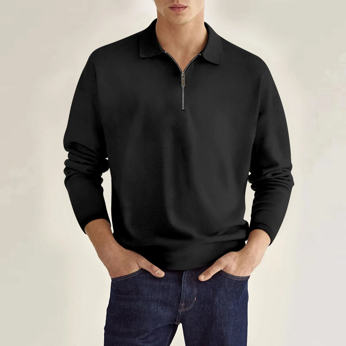 Solid Color Men's Long Sleeve Sports Polo Shirt, perfect for athletic activities and casual wear, comfortable and breath — photo 8