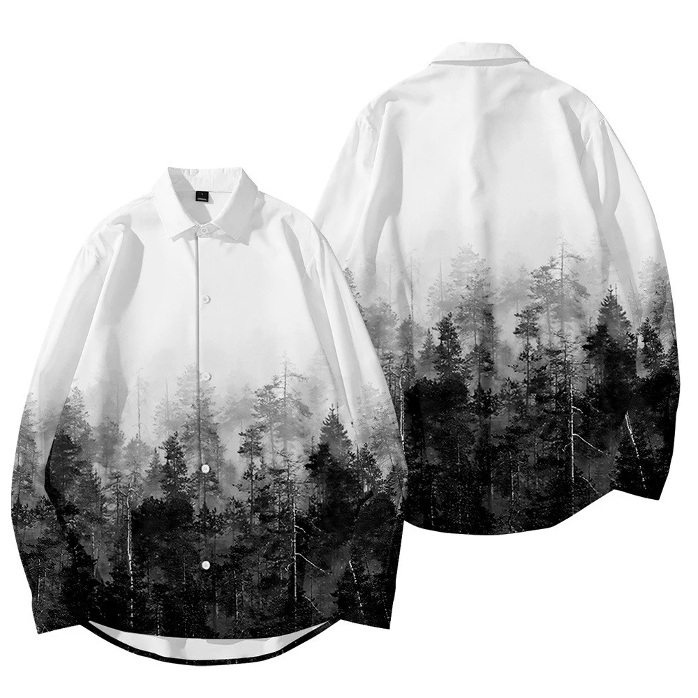Title 3, Mens Shirt Smoke Stretch Forest Print Casual L...