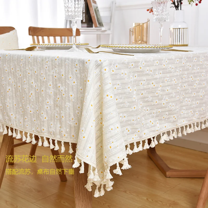 Pastoral Tassel Cotton Floral Tablecloth for tables, kitchens, weddings and restaurants. Beautiful fabric for elegant de — photo 5