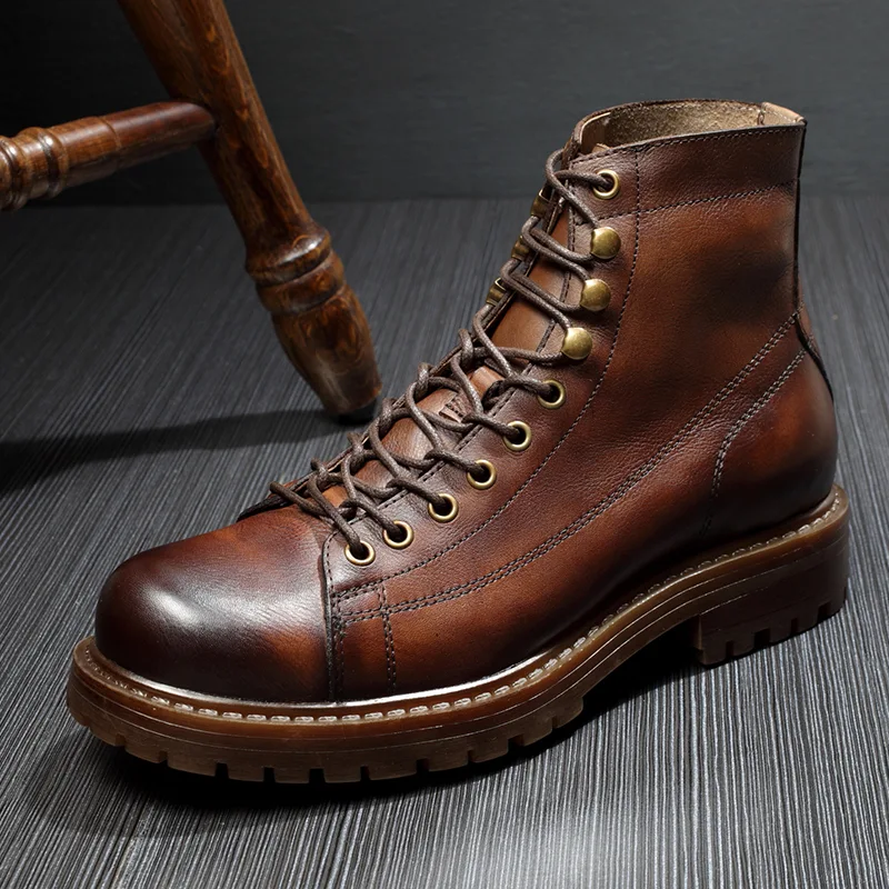 Men's Martin Boots Leather Shoes High-top Retro Plus Velvet Leather Thick-soled Soft Leather. Comfortable and stylish wi — photo 5