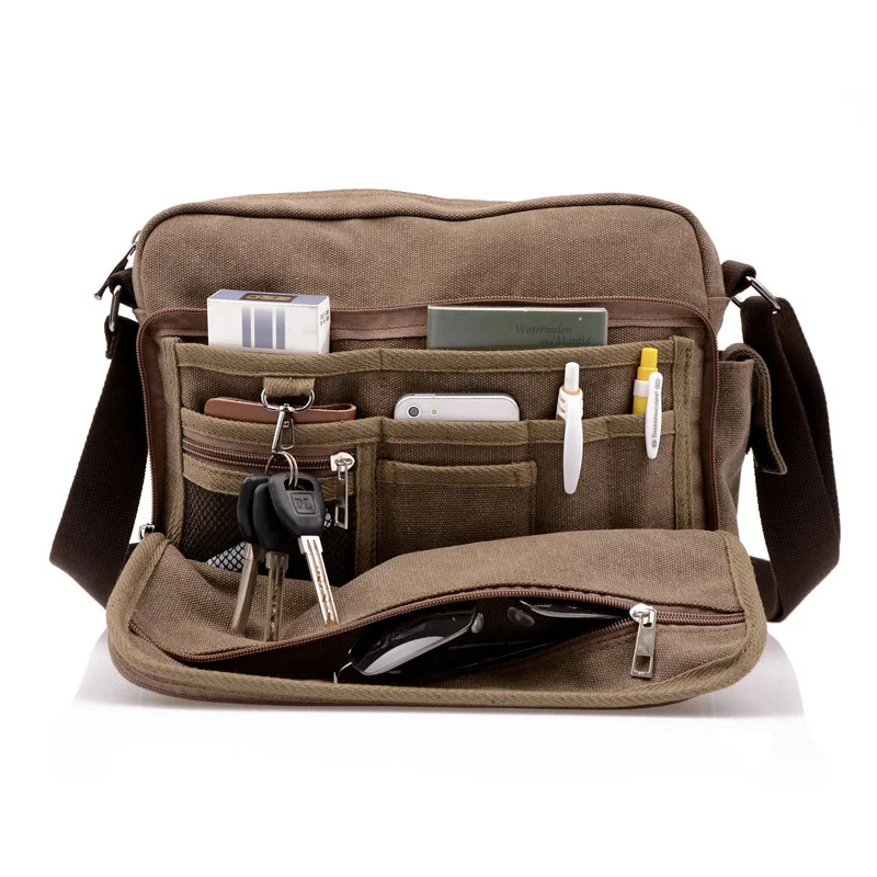 Bolsa de lona retrô masculina, transversal inclinada para negócios e metrosexual, pacote de bolsa moderna para trabalho e viagem, tendência — foto 15