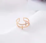 Anel de dupla cruz para estudantes japonesas e coreanas, micro cravejado, ajustável, moda selvagem, anel de dedo indicador feminino — foto 1