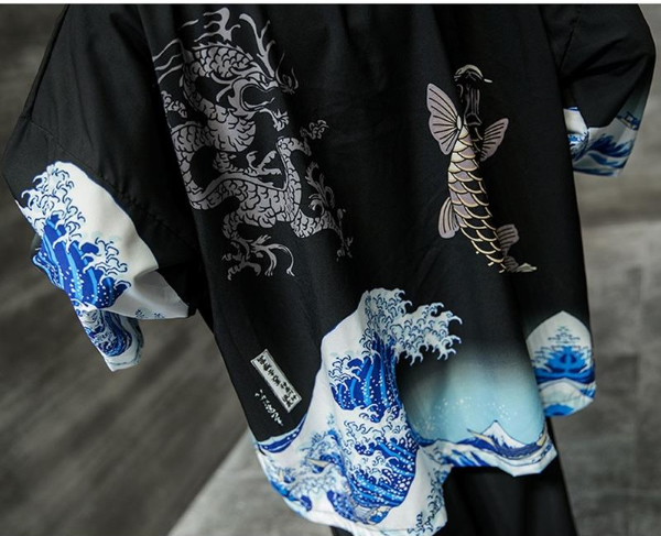 Wave Print Summer Men's Suit Trendy Casual Plus Size Cropped Wide Leg Pants Antique Loose Blouse Short Sleeves for a coo — photo 2