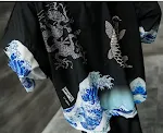 Wave Print Summer Men's Suit Trendy Casual Plus Size Cropped Wide Leg Pants Antique Loose Blouse Short Sleeves for a coo — photo 2