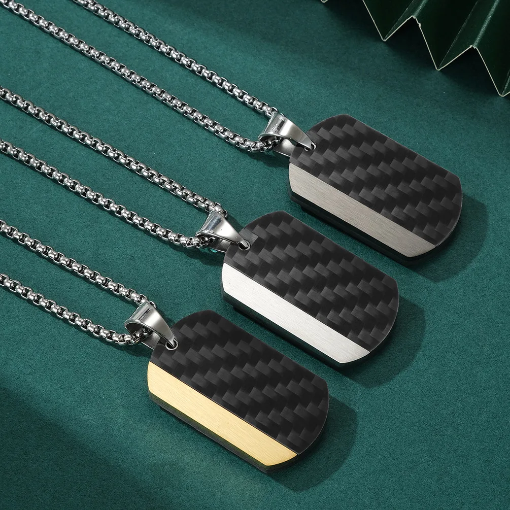 Colar masculino de aço inoxidável com pingente e ornamento de fibra de carbono sólida. Elegância e durabilidade para o homem moderno e sofisticado. — foto 11