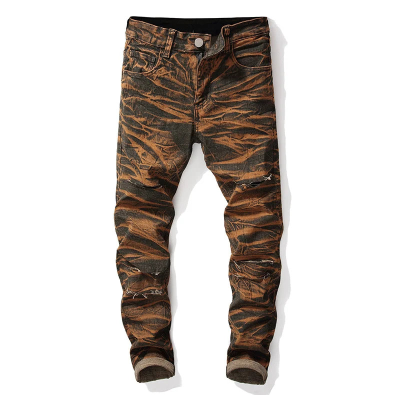 Spring New Men's Straight Jeans European and American Fashion featuring Knee Ripped and Tie-dyed detailing for a modern — photo 34