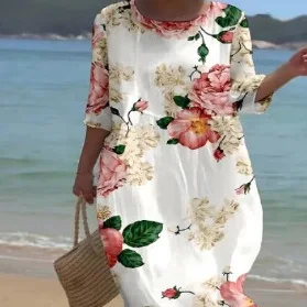 Title 5, Damen-Kleid mit lockerem Rundhalsausschnitt, mo...